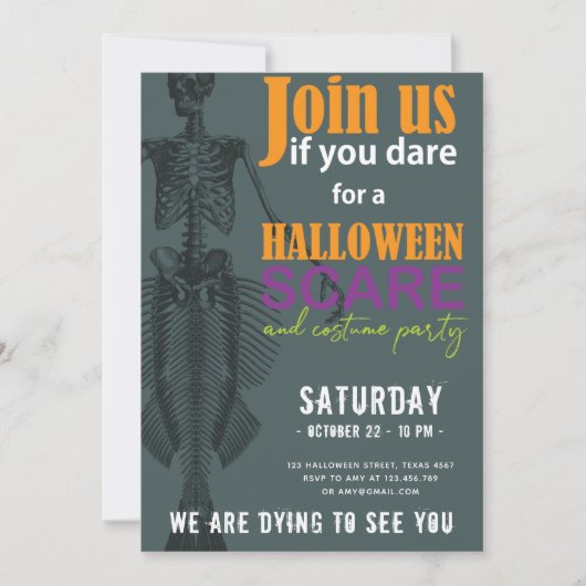 Mermaid Skeleton Halloween Party Kaart (Voorkant)