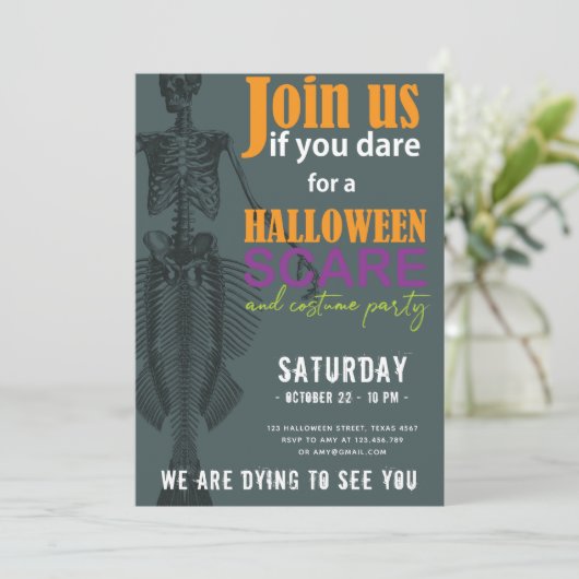 Mermaid Skeleton Halloween Party Kaart (Staand voorkant)