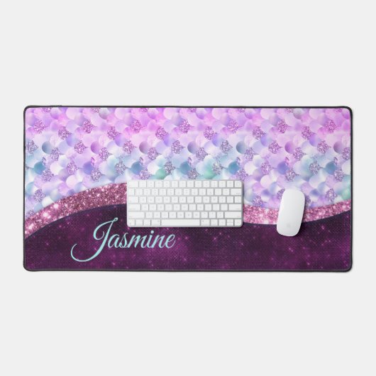 Mermaid skin roink Silver Glitter monogram Bureaumat (Keyboard & Muis)