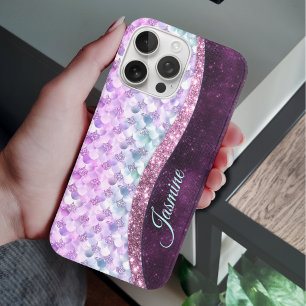 Mermaid skin roink Silver Glitter monogram iPhone 16 Pro Hoesje