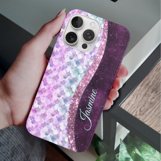 Mermaid skin roink Silver Glitter monogram Case-Mate iPhone Case