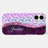 Mermaid skin roink Silver Glitter monogram Case-Mate iPhone Case (Achterkant (horizontaal))