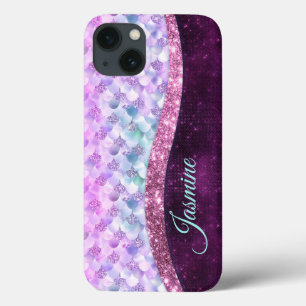 Mermaid skin roink Silver Glitter monogram Case-Mate iPhone Case