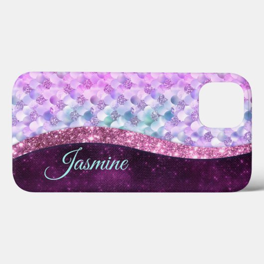 Mermaid skin roink Silver Glitter monogram Case-Mate iPhone Case (Achterkant (horizontaal))
