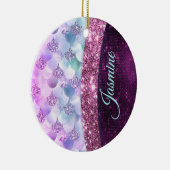 Mermaid skin roink Silver Glitter monogram Keramisch Ornament (Rechts)