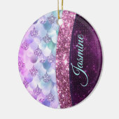 Mermaid skin roink Silver Glitter monogram Keramisch Ornament (Links)