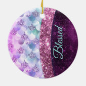 Mermaid skin roink Silver Glitter monogram Keramisch Ornament (Achterkant)