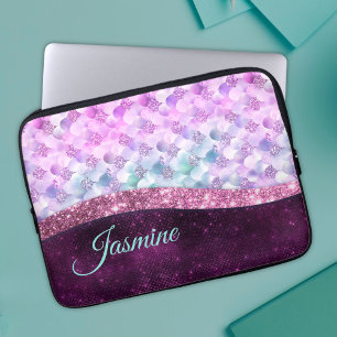 Mermaid skin roink Silver Glitter monogram Laptop Sleeve