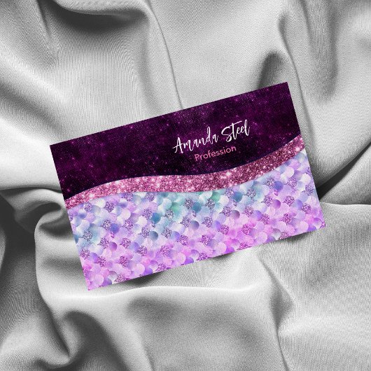 Mermaid skin roink Silver Glitter monogram Magnetisch Visitekaartje