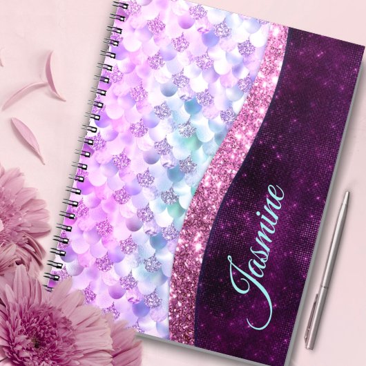 Mermaid skin roink Silver Glitter monogram Notitieboek