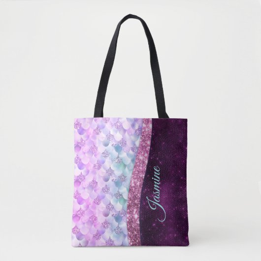 Mermaid skin roink Silver Glitter monogram Tote Bag (Voorkant)