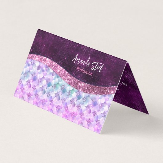 Mermaid skin roink Silver Glitter monogram Visitekaartje (Voorkant)