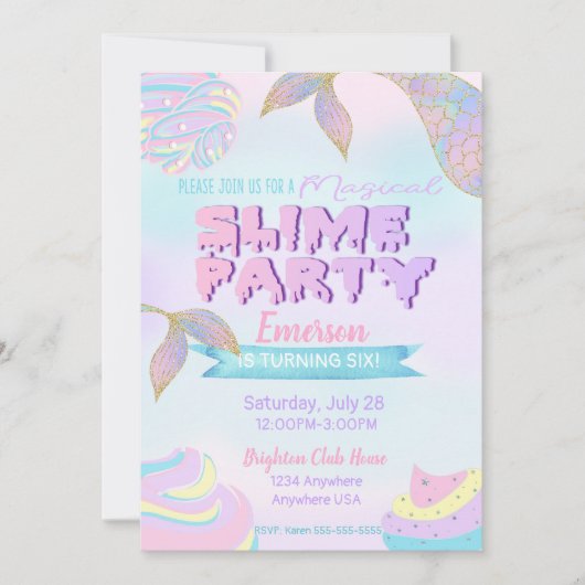 Mermaid slime Invitation, Slime Party nodig Kaart (Voorkant)