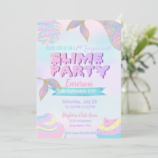 Mermaid slime Invitation, Slime Party nodig Kaart (Staand voorkant)