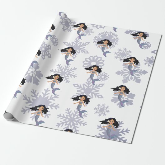 Mermaid Snowflake, kerstzilver Cadeaupapier (Uitgerold)