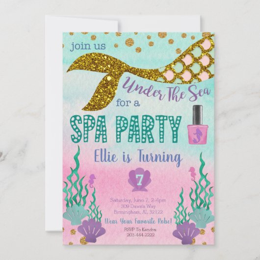 Mermaid Spa Birthday Uitnodiging (Voorkant)