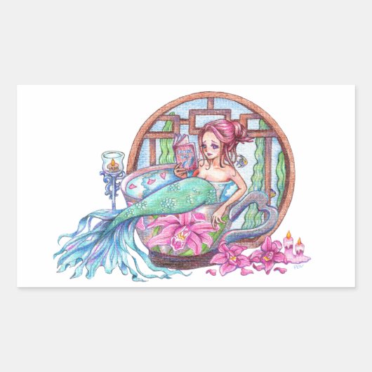 Mermaid Spa Time Rechthoekige Sticker (Voorkant)