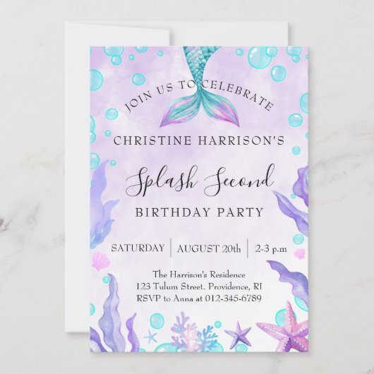 Mermaid Splash 2nd Birthday Kaart (Voorkant)