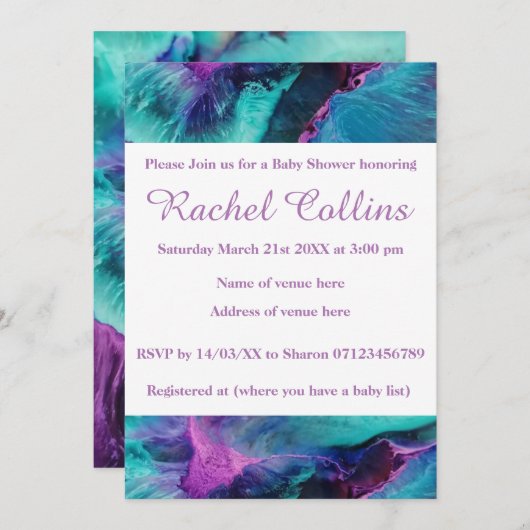 Mermaid Splash Abstract Baby shower Kaart (Voorkant / Achterkant)