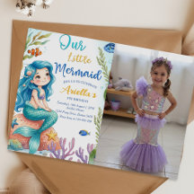 Mermaid Splish Splash 4de Verjaardagsfeest Uitnodi