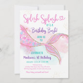 Mermaid Splish Splash Pink Gold Birthday Kaart (Voorkant)
