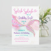 Mermaid Splish Splash Pink Gold Birthday Kaart (Staand voorkant)