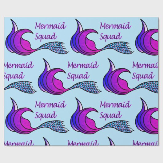 Mermaid Squad in blauw en roze Cadeaupapier (Vlak)