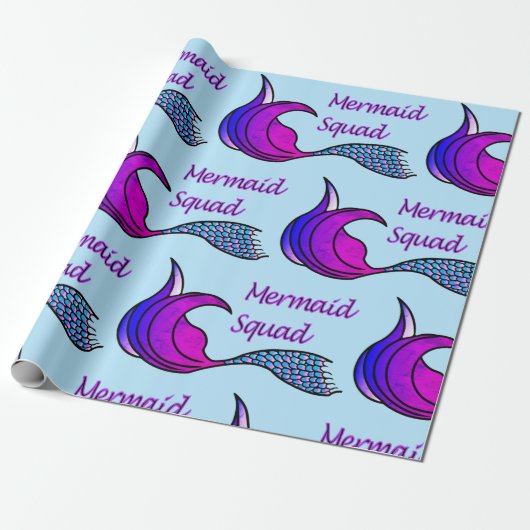 Mermaid Squad in blauw en roze Cadeaupapier (Uitgerold)