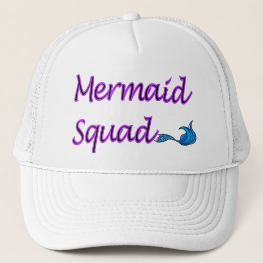 Mermaid Squad met blauwe staart op pet (Voorkant)