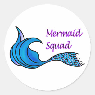 Mermaid Squad met blauwe zeemietstaart Ronde Sticker