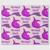 Mermaid Squad met felroze zeemietstaart Cadeaupapier (Vlak)