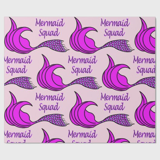 Mermaid Squad met felroze zeemietstaart Cadeaupapier (Vlak)