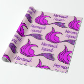 Mermaid Squad met felroze zeemietstaart Cadeaupapier (Uitgerold)