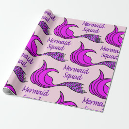 Mermaid Squad met felroze zeemietstaart Cadeaupapier