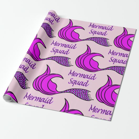 Mermaid Squad met felroze zeemietstaart Cadeaupapier (Uitgerold)