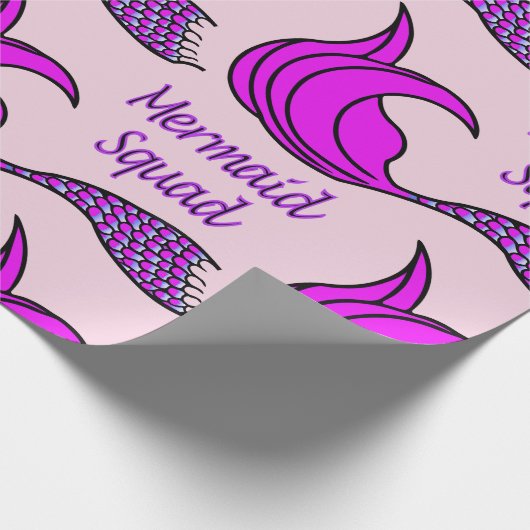 Mermaid Squad met felroze zeemietstaart Cadeaupapier (Hoek)