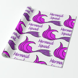 Mermaid Squad met felroze zeemietstaart Cadeaupapier