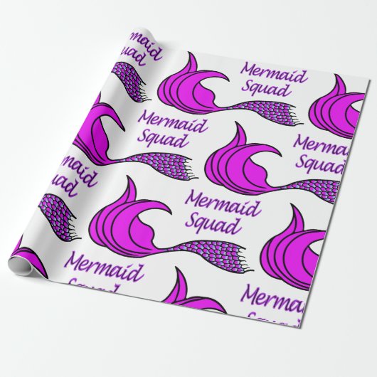 Mermaid Squad met felroze zeemietstaart Cadeaupapier (Uitgerold)