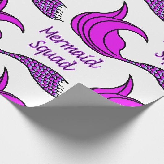 Mermaid Squad met felroze zeemietstaart Cadeaupapier (Hoek)