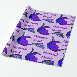 Mermaid Squad met paarse zeemeerstaart Cadeaupapier