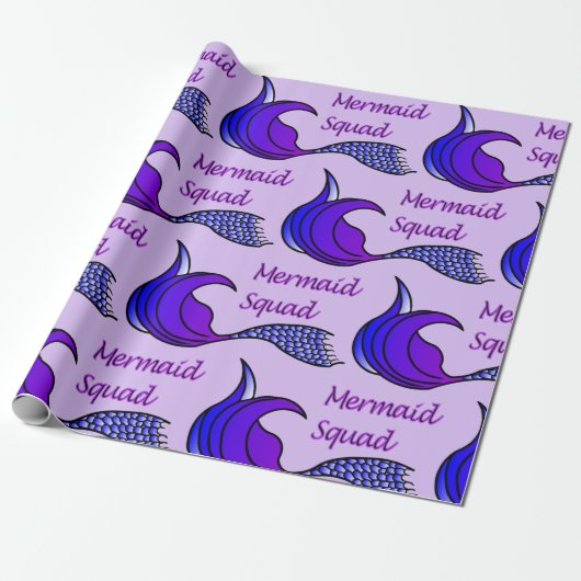 Mermaid Squad met paarse zeemeerstaart Cadeaupapier (Uitgerold)