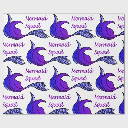Mermaid Squad met paarse zeemeerstaart Cadeaupapier (Vlak)