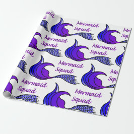 Mermaid Squad met paarse zeemeerstaart Cadeaupapier