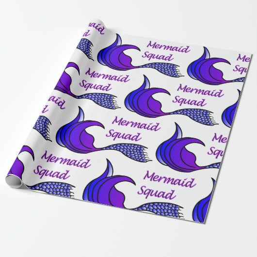 Mermaid Squad met paarse zeemeerstaart Cadeaupapier (Uitgerold)
