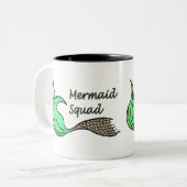 Mermaid Squad Oranje en Groen. Tweekleurige Koffiemok (Voorkant links)