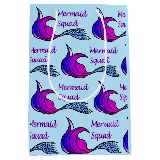 Mermaid Squad paars en blauwe staart op cadeautas (Voorkant)