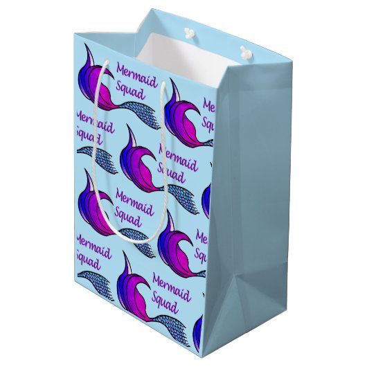 Mermaid Squad paars en blauwe staart op cadeautas (Achterkant Gekanteld)