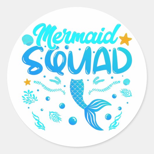 Mermaid Squad van the Birthday Classic Round Stick Ronde Sticker (Voorkant)