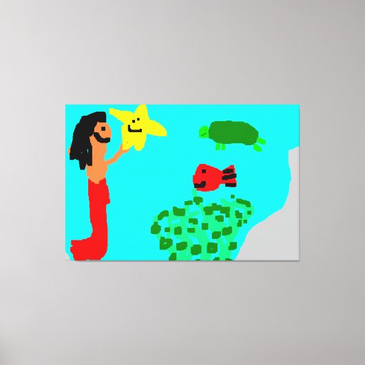 Mermaid Star Fish Turtle Seaweed Ocean Life Art Canvas Afdruk (Voorkant)