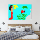 Mermaid Star Fish Turtle Seaweed Ocean Life Art Canvas Afdruk (Insitu (Slaapkamer))